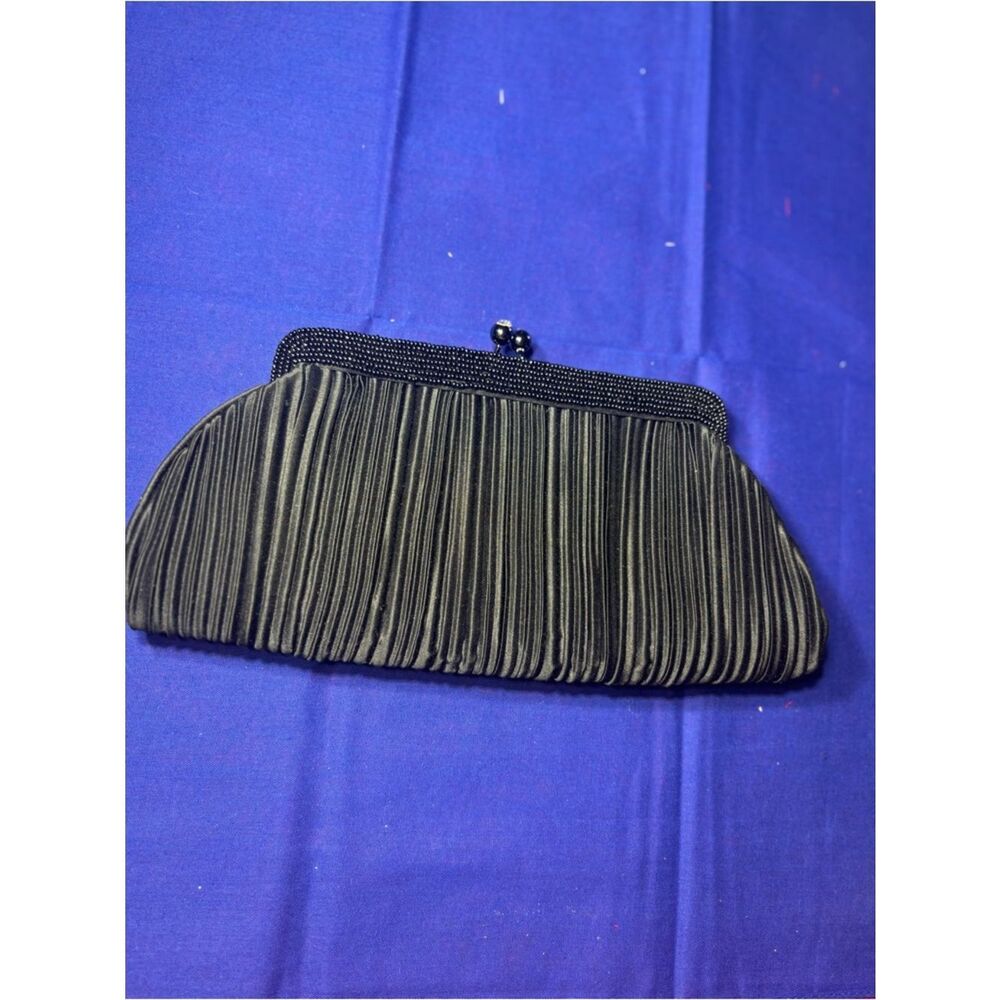 Talbots Black Pleated Evening Clutch EPC